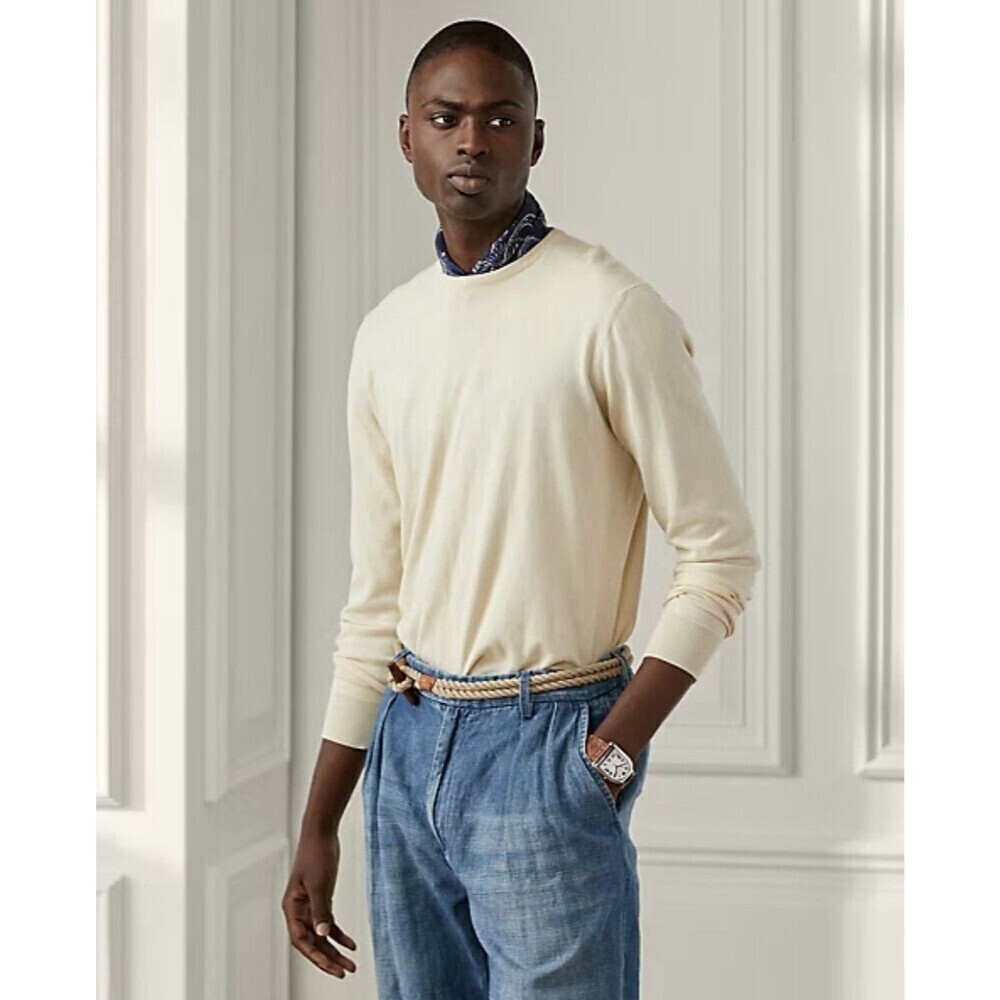Ralph Lauren Purple Label Men’s Cotton Crewneck Sweater Cream Size XXL Luxury